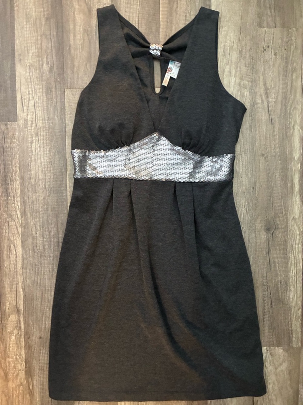 6 degrees Black Sleeveless Midi Dress with Silver Sequin Waist